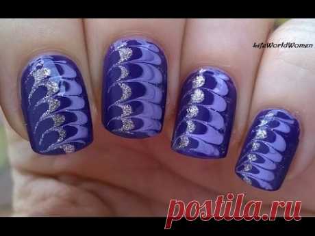 NEEDLE NAIL ART #6 - Gold &amp; Purple DRAG MARBLE NAILS