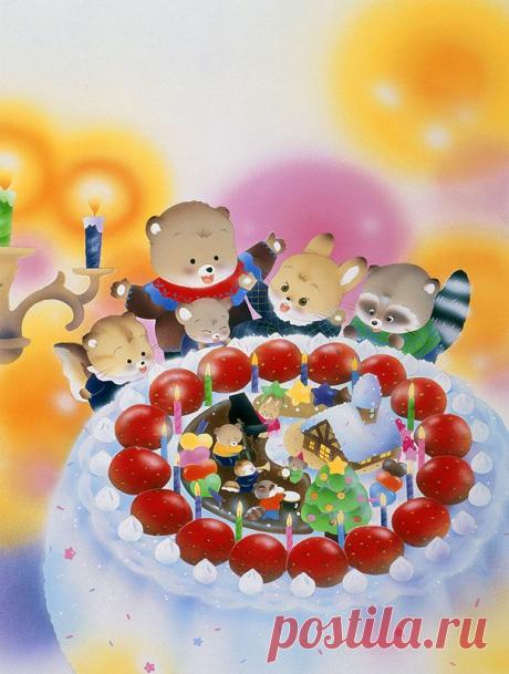 Животное, кто радуется перед иллюстраций животных большой торт