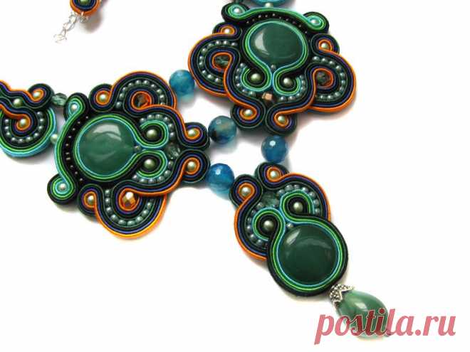 Necklace soutache aventurine and agate by GosiaBizu on DeviantArt