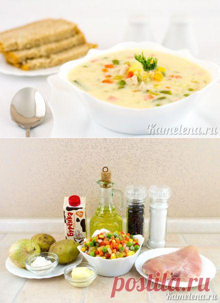 Овощной суп с курицей и сливками