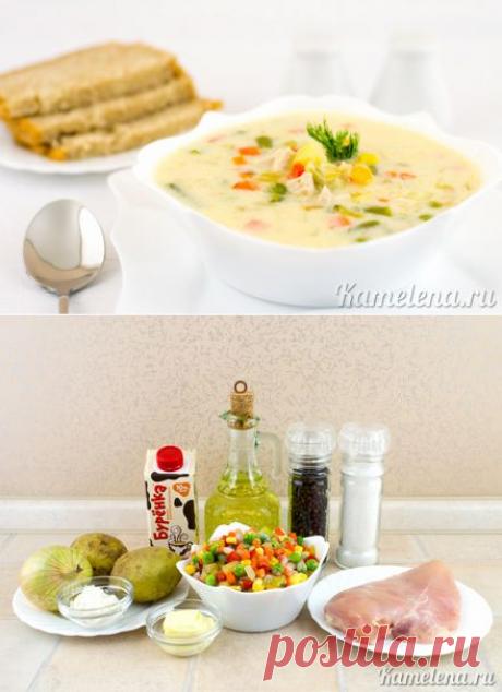 Овощной суп с курицей и сливками