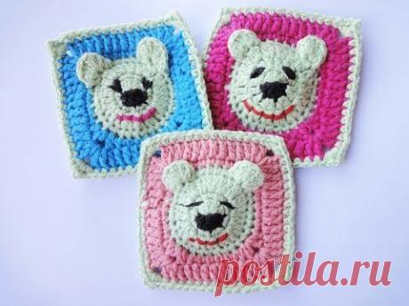 Квадратный мотив с мишкой  The square motif with bear Crochet