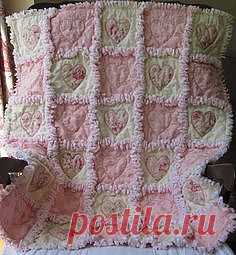 Shabby Chic Soft Rose Applique Baby Rag Quilt | shabby chic
