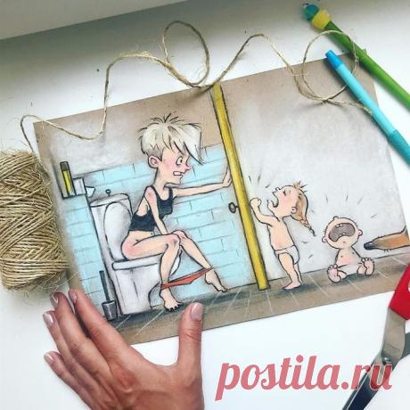 Фото, в которых можно узнать себя: художница изобразила будни с двумя детьми