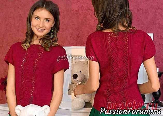 Топ с центральным ажурным узором -  Вязание для женщин спицами.