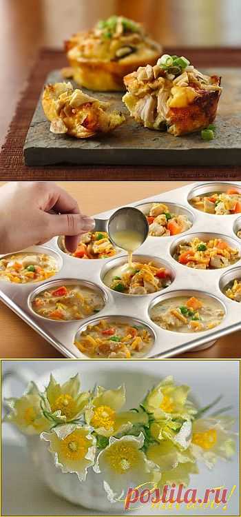 Маффины с овощами и курицей.