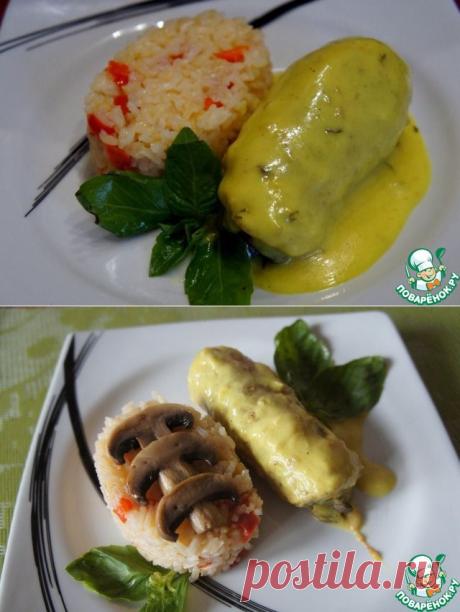 Рулеты из грудки индейки с шампиньонами - кулинарный рецепт