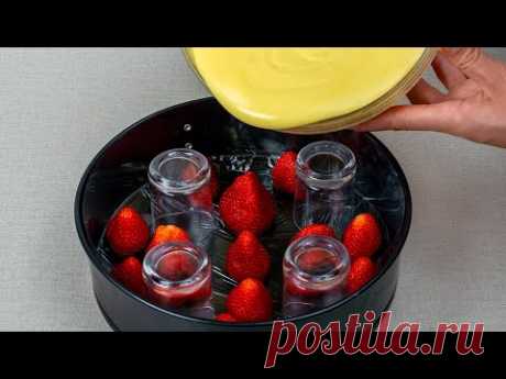 Гениальный трюк со стаканами! Торт без выпечки, с клубникой