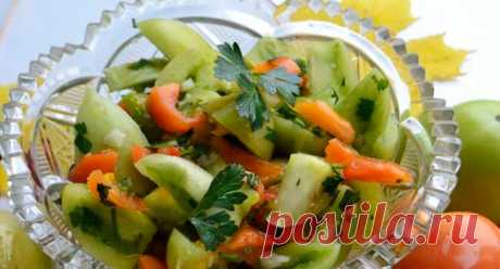 Очень вкусные салаты из зелёных помидоров на зиму (без стерилизации)