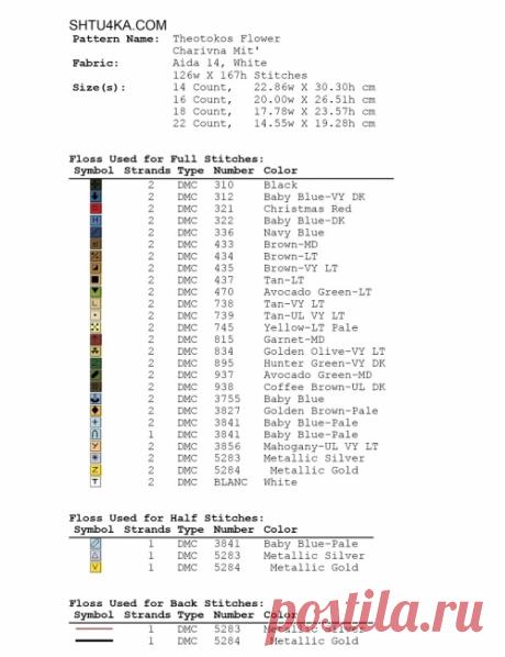 Ч3 подборка ниток к цветной схеме Образ Богородицы Неувядаемый Цвет