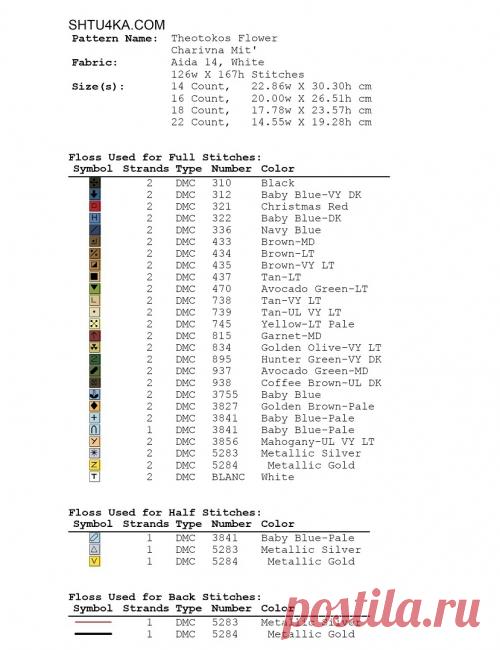Ч3 подборка ниток к цветной схеме Образ Богородицы Неувядаемый Цвет