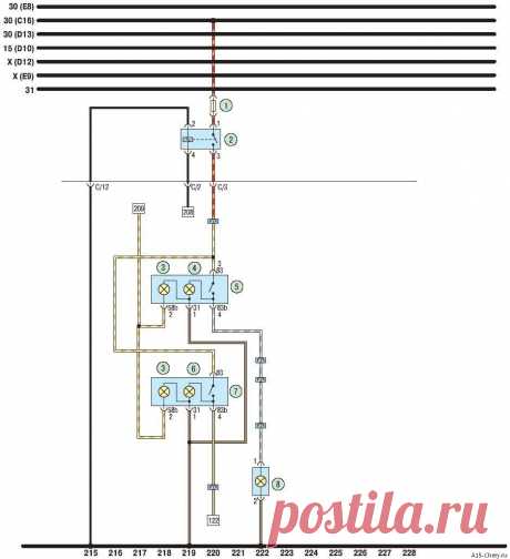 Электросхема задних противотуманных фонарей, света заднего хода Чери Амулет Chery Amulet A15