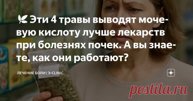 🌿Эти 4 травы выводят мочевую кислоту лучше лекарств при болезнях почек. А вы знаете, как они работают? Статья автора «Лечение боли» в Дзене ✍: 🧨 Одна женщина заваривала «почечный чай» каждый день — и оказалась на капельнице. Хотя пила то, что советуют в интернете. Без боли. Без температуры.