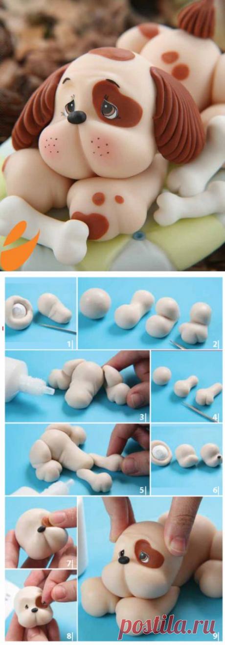 Лепка. Щенок из холодного фарфора. Фото мастер-класс.