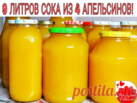 9 литров вкуснейшего напитка из 4 апельсинов!!!

Недавно в одном журнале вычитала интересный рецепт апельсинового напитка. Из четырех апельсинов получается 9 литров напитка!!! Сначала не поверила, но все-же решила попробовать сделать (т.к. очень люблю апельсиновый сок))))

Получился превосходный напиток!!! От магазинного не отличишь!!! И опять же ингредиенты все натуральные, а в магазинный сок чего только не добавляют!!! Главное - все делать по рецепту. Производство получа...
