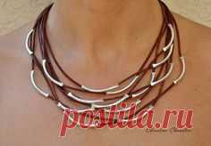 Leather and Sterling Silver Necklace - 8 Strand - Leather and Sterling Silver Jewelry Collection