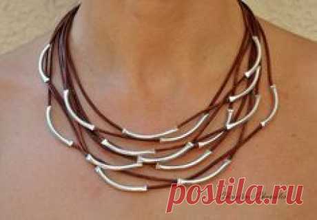 Leather and Sterling Silver Necklace - 8 Strand - Leather and Sterling Silver Jewelry Collection