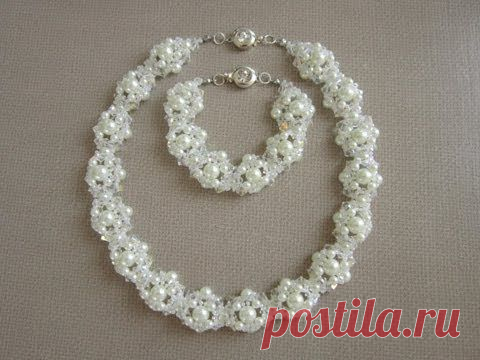 Wedding necklace and bracelet. Свадебное колье... / Handmade / бисер / Pinme.ru / Ольга Жиленкова