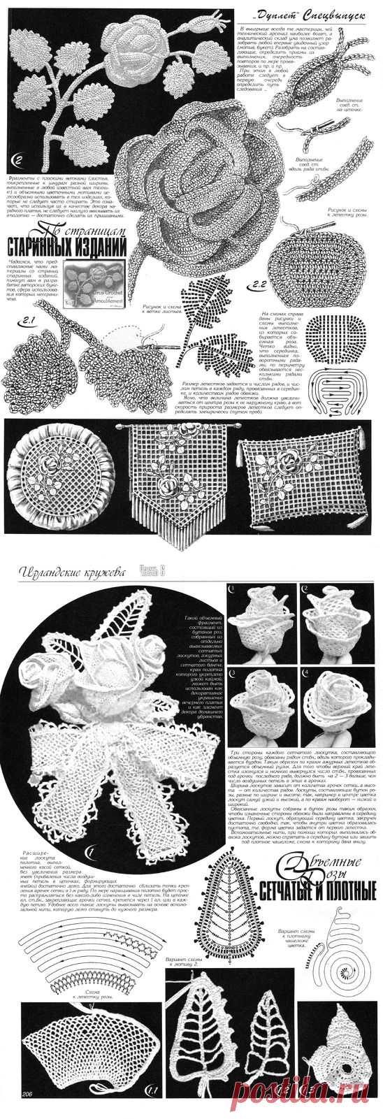 УДИВИТЕЛЬНОЙ КРАСОТЫ ВЯЗАНЫЙ ДЕКОР... ОБЪЁМНЫЕ РОЗЫ... два варианта... ЛЮБИМЕЙШАЯ ИРЛАНДИЯ... класс!!!....