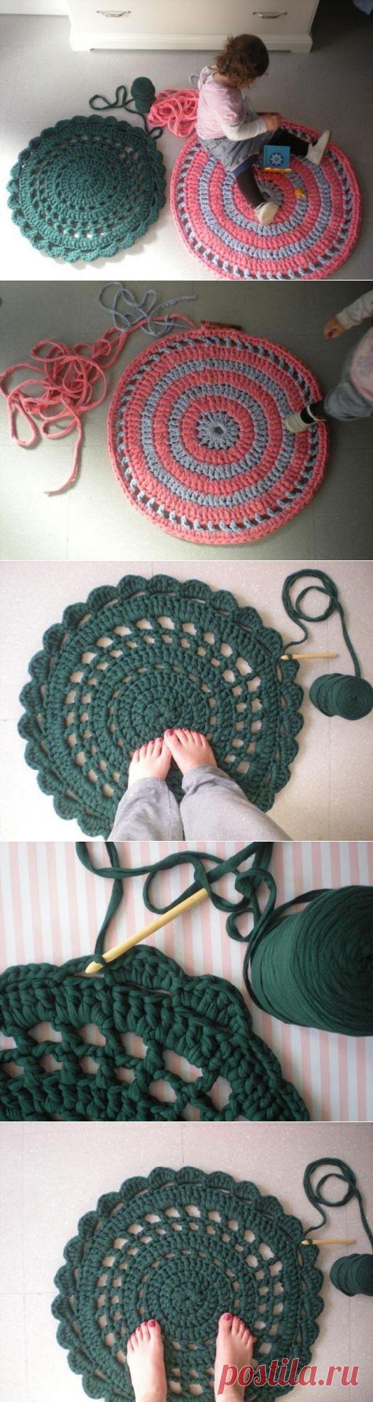 Два симпатичных коврика из футболочной пряжи. МК