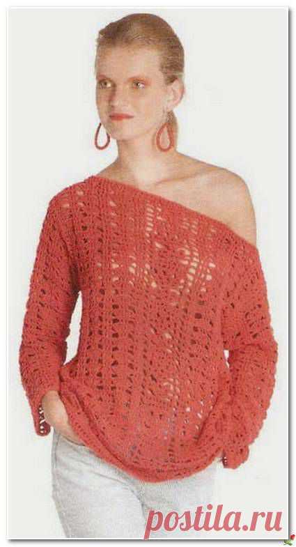 Вяжем ажурный пуловер крючком.