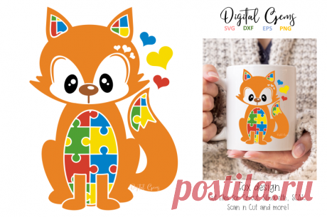 Fox jigsaw / autism design By Digital Gems | TheHungryJPEG.com