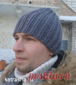 (+1) Мужская шапка для начинающих (вязание спицами, мастер-класс)