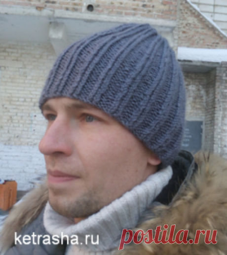 (+1) Мужская шапка для начинающих (вязание спицами, мастер-класс)