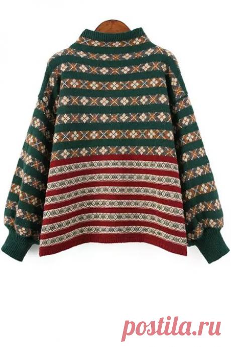 Long Sleeve Half-Collar Jacquard Jumper GREEN: Sweaters | ZAFUL