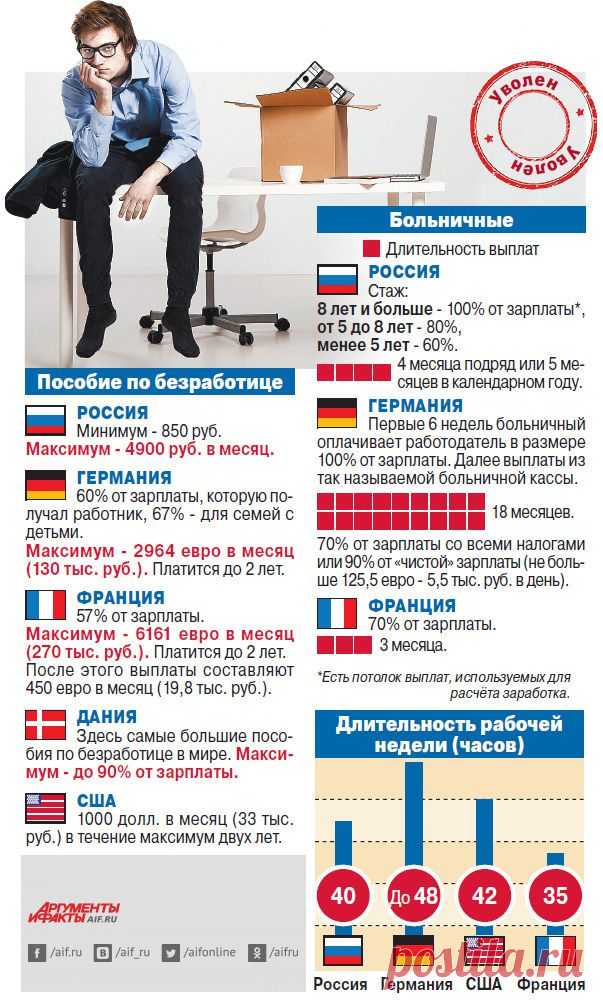 Деньги за простой. Чем пособия по безработице в РФ отличаются от зарубежных | Инфографика | Аргументы и Факты