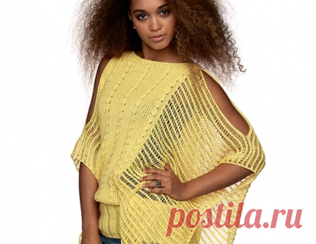 Объемный топ с открытыми плечами - схема вязания спицами. Вяжем Топы на Verena.ru ​Схема и описание вязания на спицах объемного топа с открытыми плечами из журнала «Burda. Creazion» №3/2016