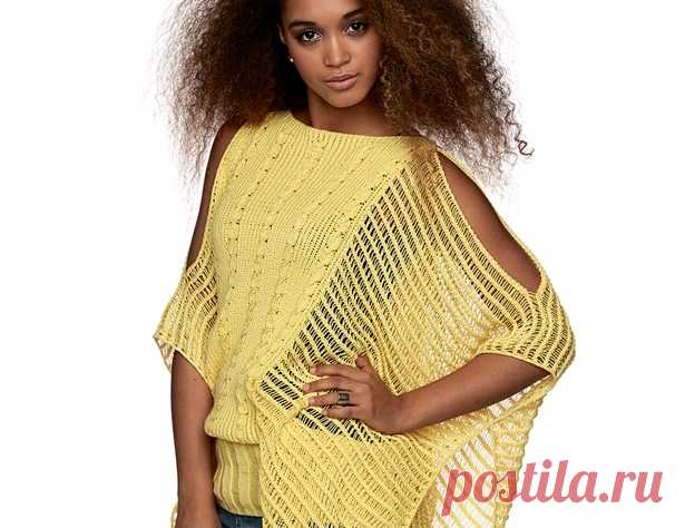 Объемный топ с открытыми плечами - схема вязания спицами. Вяжем Топы на Verena.ru ​Схема и описание вязания на спицах объемного топа с открытыми плечами из журнала «Burda. Creazion» №3/2016