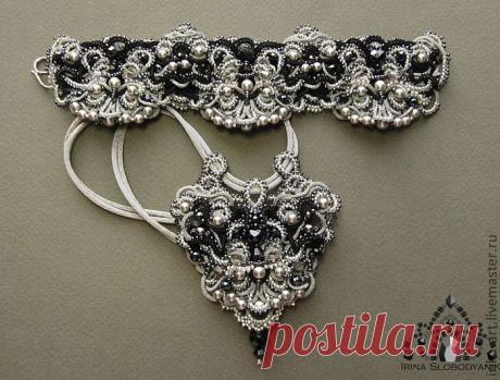 Купить Серебристый иней. Кулон. Браслет - серый, черный, серебристый, ажурный, воздушный, ручное кружево