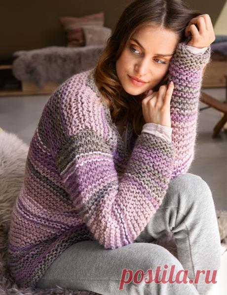 Полосатый пуловер крупной вязки - схема вязания спицами. Вяжем Пуловеры на Verena.ru