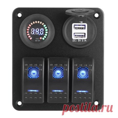 12v 3 gang blue toggle rocker switch panel voltmeter usb charger car marine boat Sale - Banggood.com