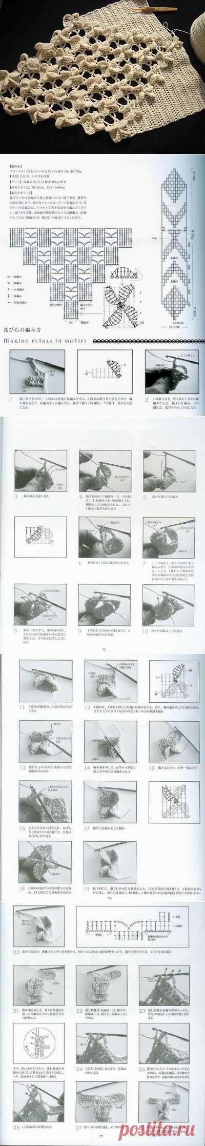 Пуловер-доломан объемным узором крючком от Оскар де-ла Рента. МК по узору + выкройка.