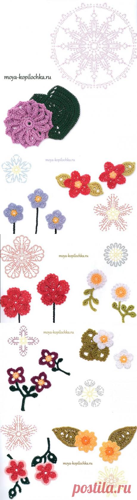 Вязаные цветы. 100 цветочных мотивов для вязания крючком со схемами | Подружки