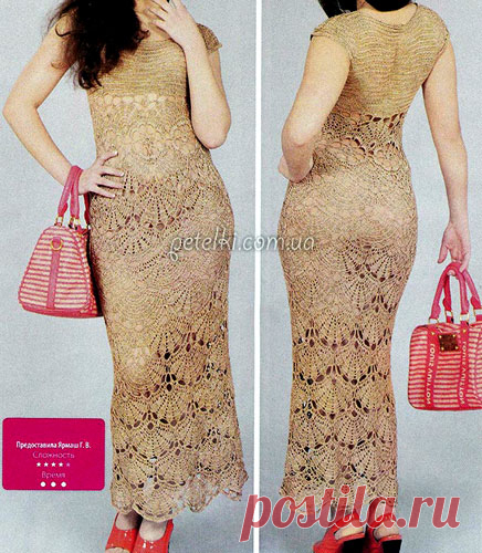 Ажурное платье узором "крупный веер". Схема