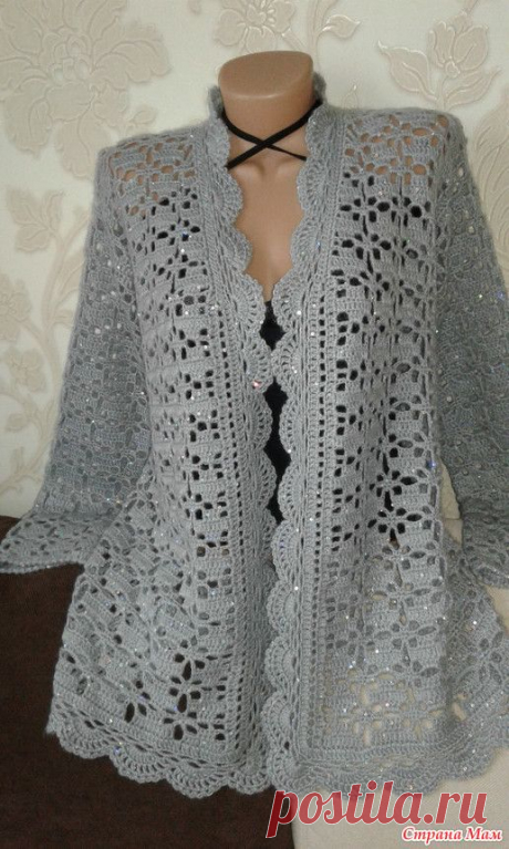 Серый жакет крючком