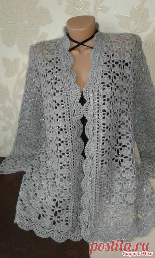 Серый жакет крючком