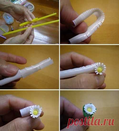 Как сделать поделку Цветы из коктейльных трубочек?