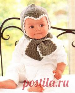 Детские шапочка и шарф спицами