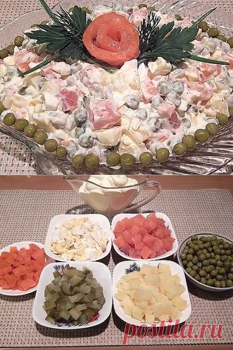 Салат Оливье с семгой