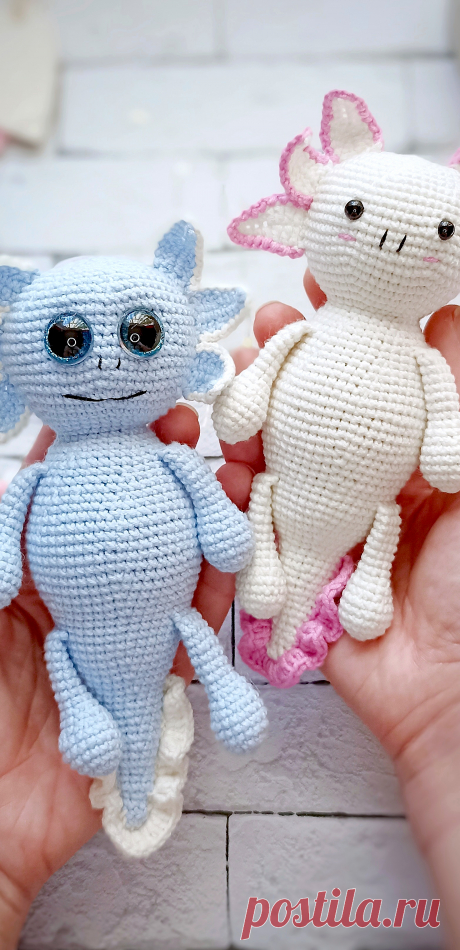 PDF Аксолотль крючком. FREE crochet pattern; Аmigurumi toy patterns. Амигуруми схемы и описания на русском. Вязаные игрушки и поделки своими руками #amimore - аксолотль, рыба лунтик.