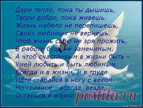 Не важно ведь, кто мы снаружи, 
А важно, кто же мы внутри, 
Пусть не черствеют ваши души, 
И в жизни доброта царит… 

К чужому горю равнодушным, 
Не будь… и помощь окажи, 
А Бог составит список лучших, 
Не пропуская фальши, лжи… 

Жизнь ударяет бумерангом, 
Сполна получишь, что отдал, 
Она не любит интриганов, 
И тех, судить кто моду взял… 

Пусть не черствеют наши души, 
И в сердце доброта царит, 
Не важен облик твой наружный, 
А важно, кто же ты внутри…
•••