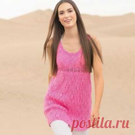 Вяжем розовую тунику спицами Размер: 38/40 (42/44) 46/48 Вам потребуется:- пряжа (100 % хлопка; 125 м/50 г) — 450 (500) 550 г розовой меланжевой; - спицы №3; - круговые спицы №3.