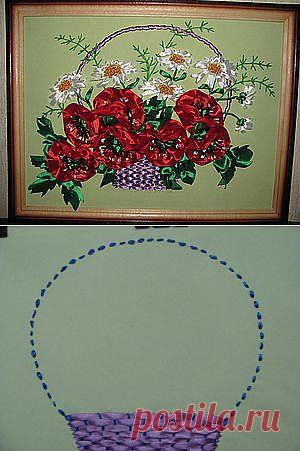 Вышиваем корзинку атласными лентами. - Ярмарка Мастеров - ручная работа, handmade