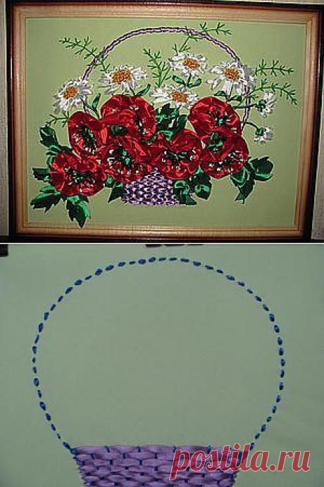 Вышиваем корзинку атласными лентами. - Ярмарка Мастеров - ручная работа, handmade