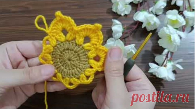 Подсолнух 🌻 крючком #вязание #вязаниекрючком #Анявяжет #веселыепетельки