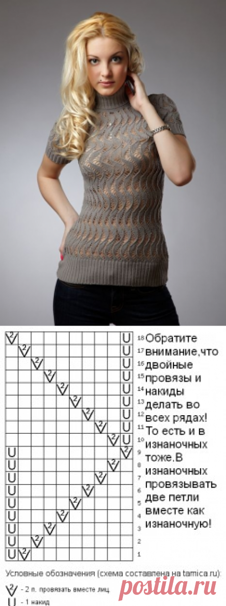 Пуловер с короткими рукавами вязаный спицами. Домоводство для всей семьи |